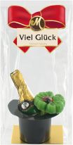 Odenwälder Marzipan Christmas Mini Zylinder mit Sektflasche im Beutel 20g